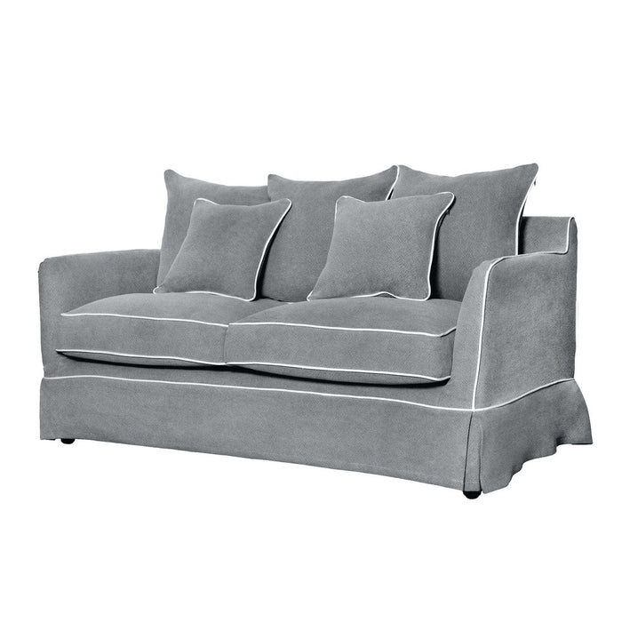 Noosa Hamptons 2 Seat Sofa Slip Cover With White Piping & Grey - OWFL0226SB-2C