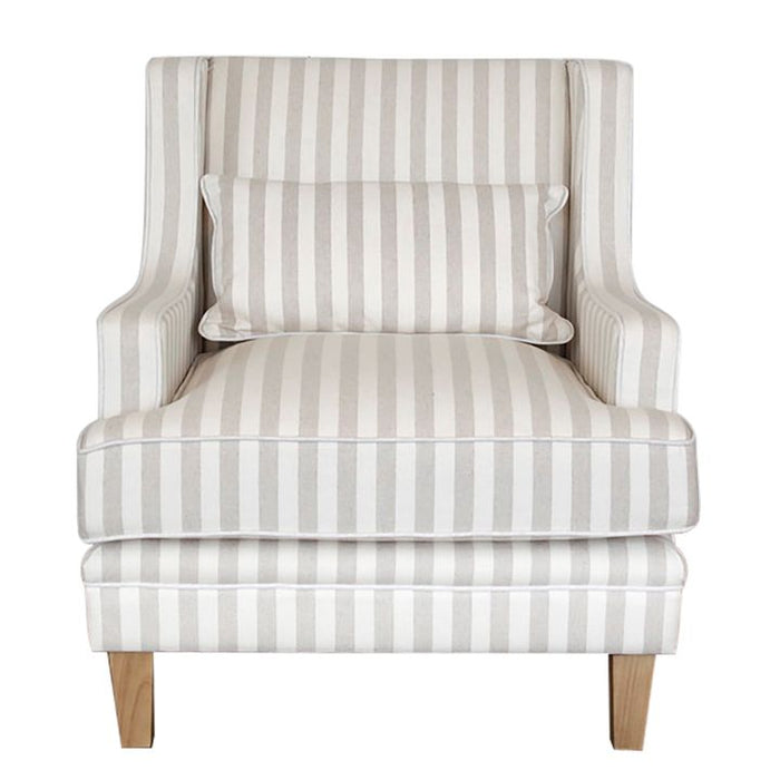 Bondi Hamptons Armchair White Piping With Stripe Natural - OWFL0227NS-1