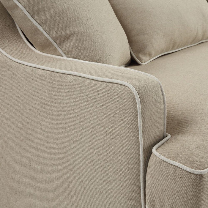Bondi Hamptons 3 Seat Sofa With White Piping Natural - OWFL0227N-3