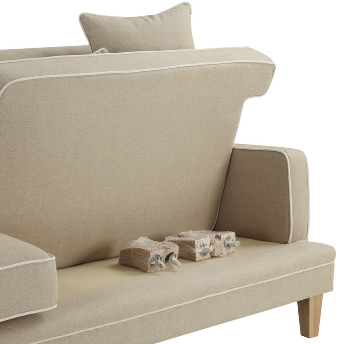 Bondi Hamptons 3 Seat Sofa With White Piping Natural - OWFL0227N-3