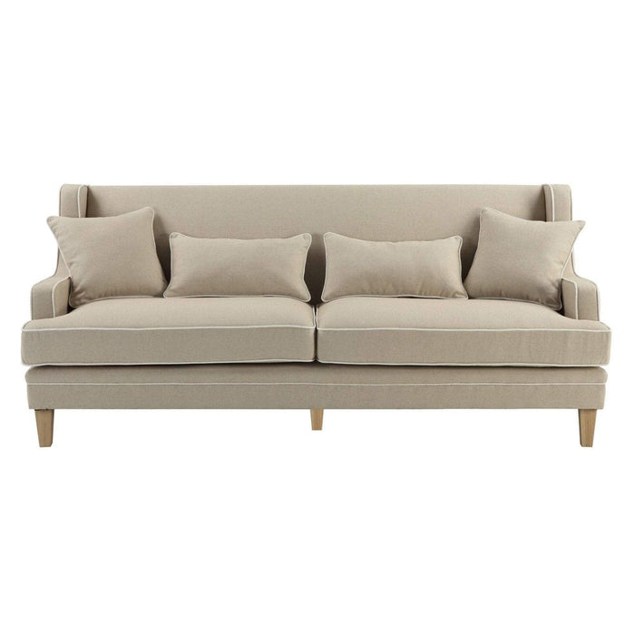 Bondi Hamptons 3 Seat Sofa With White Piping Natural - OWFL0227N-3