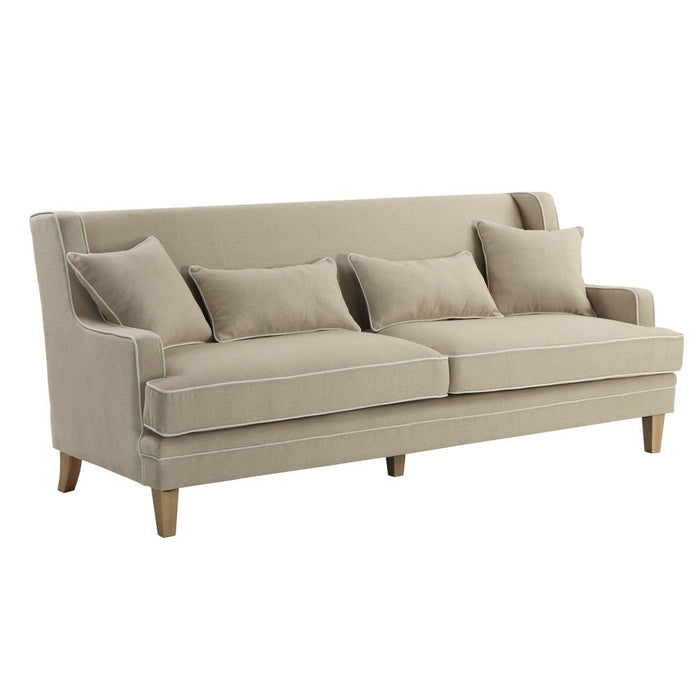Bondi Hamptons 3 Seat Sofa With White Piping Natural - OWFL0227N-3