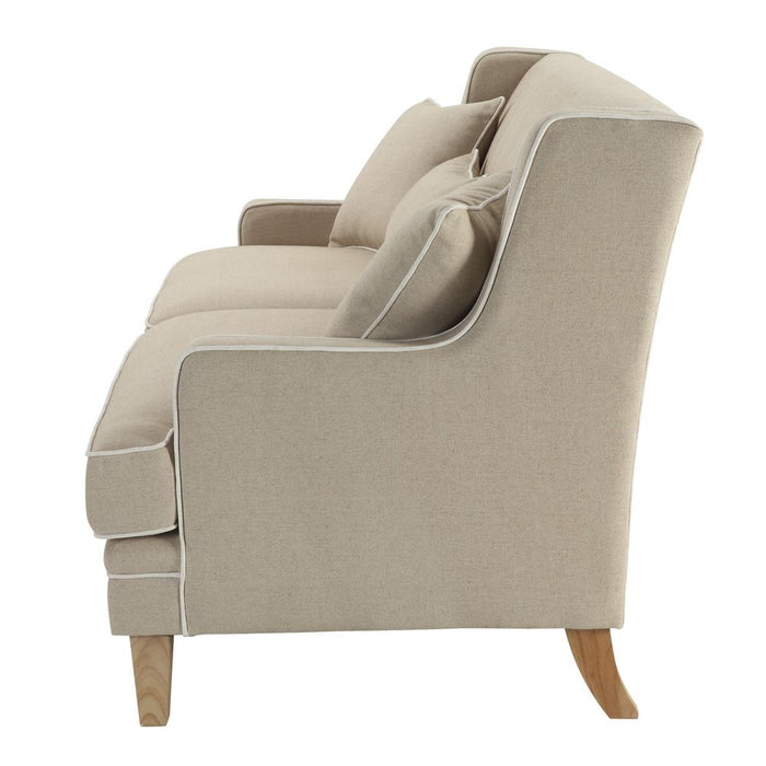 Bondi Hamptons 3 Seat Sofa With White Piping Natural - OWFL0227N-3