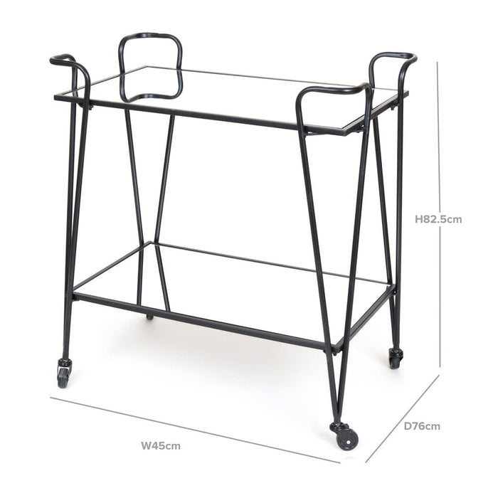 Lloyd Mirror Shelves Bar Trolley Black - OWMF0059