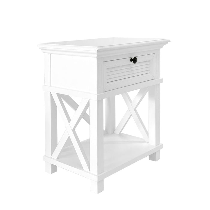 West Beach Hamptons Bedside Table With Drawer White - OWWB1018