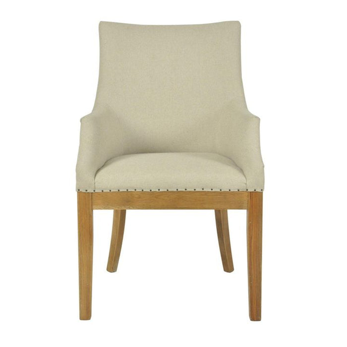 Oakwood Hamptons Linen Armchair Studs With Natural - OWFC0051