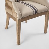 Oakwood Hamptons Linen Dining Chair Studs Blue Stripe With Natural - OWFC0051BS