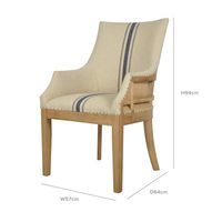 Oakwood Hamptons Linen Dining Chair Studs Blue Stripe With Natural - OWFC0051BS