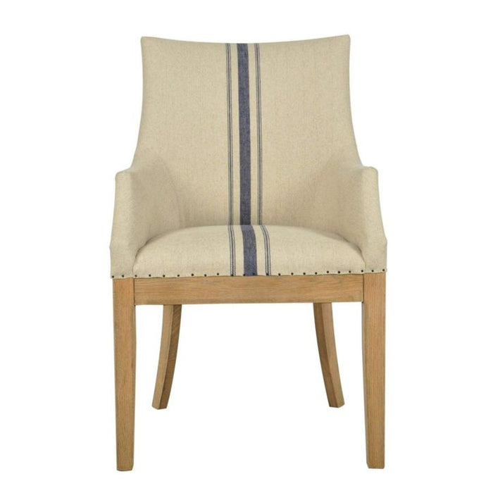 Oakwood Hamptons Linen Dining Chair Studs Blue Stripe With Natural - OWFC0051BS