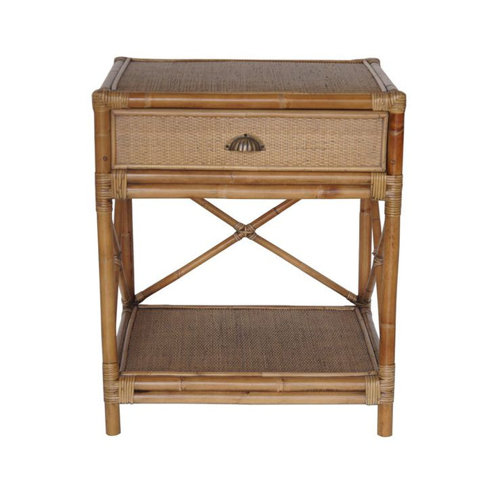 Caymen Rattan Hamptons One Drawer Bedside Table Natural - OWEJ0023