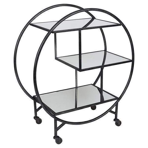 Bar Cart with Mirror Shelves Black - OWMF0008B