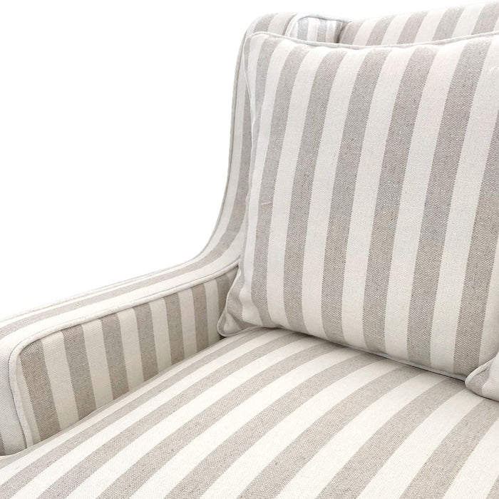 Bondi Hamptons 3 Seat Sofa Stripe With White Piping Natural - OWFL0227NS-3