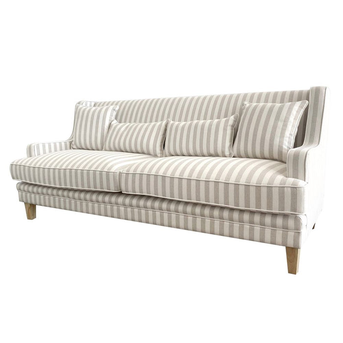 Bondi Hamptons 3 Seat Sofa Stripe With White Piping Natural - OWFL0227NS-3