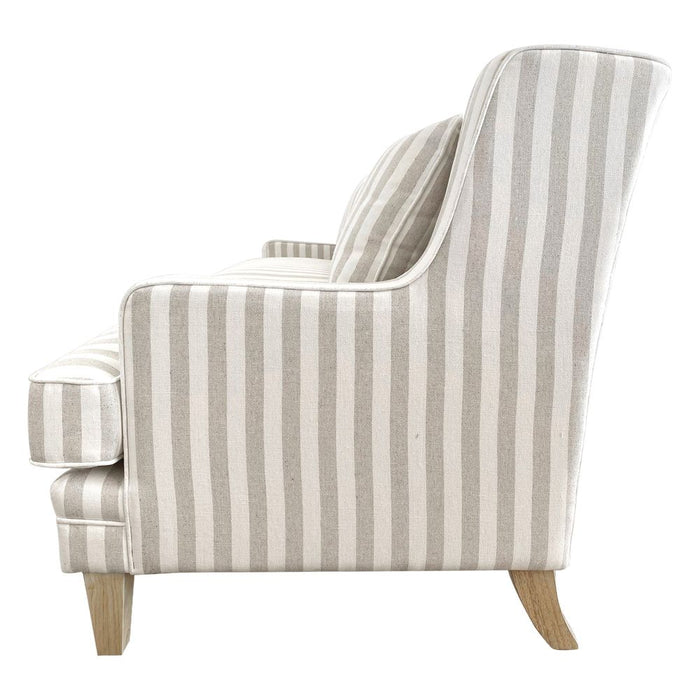 Bondi Hamptons 3 Seat Sofa Stripe With White Piping Natural - OWFL0227NS-3