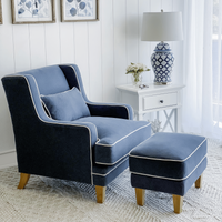 Bondi Hamptons Armchair White Piping Navy - OWFL0227NV-1