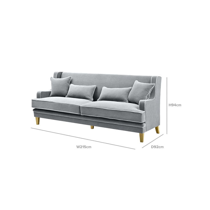 Bondi Hamptons 3 Seat Sofa With White Piping Grey - OWFL0227SB-3