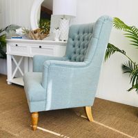 Bayside Hamptons Buttoned Armchair With Wooden Legs Green - OWFL0236MG