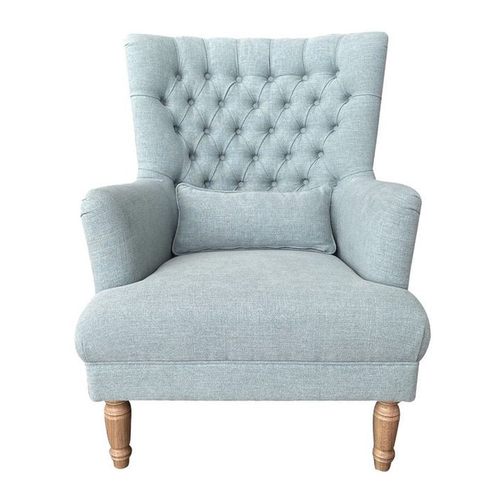 Bayside Hamptons Buttoned Armchair With Wooden Legs Green - OWFL0236MG
