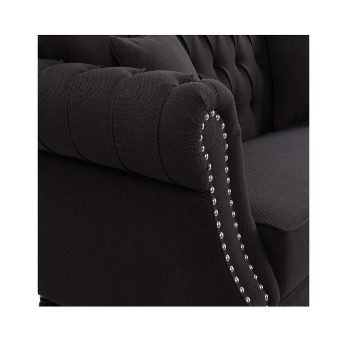 Vaucluse 3 Seat Hamptons Buttoned Sofa Linen Blend Beige - OWFL0246