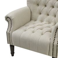 Maurice Linen Blend Hamptons Buttoned Armchair Studs Dark Legs With Natural - OWFL0244ND