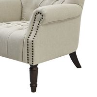 Maurice Linen Blend Hamptons Buttoned Armchair Studs Dark Legs With Natural - OWFL0244ND