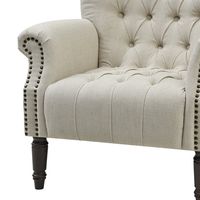 Maurice Linen Blend Hamptons Buttoned Armchair Studs Dark Legs With Natural - OWFL0244ND