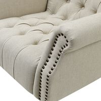 Maurice Linen Blend Hamptons Buttoned Armchair Studs Dark Legs With Natural - OWFL0244ND