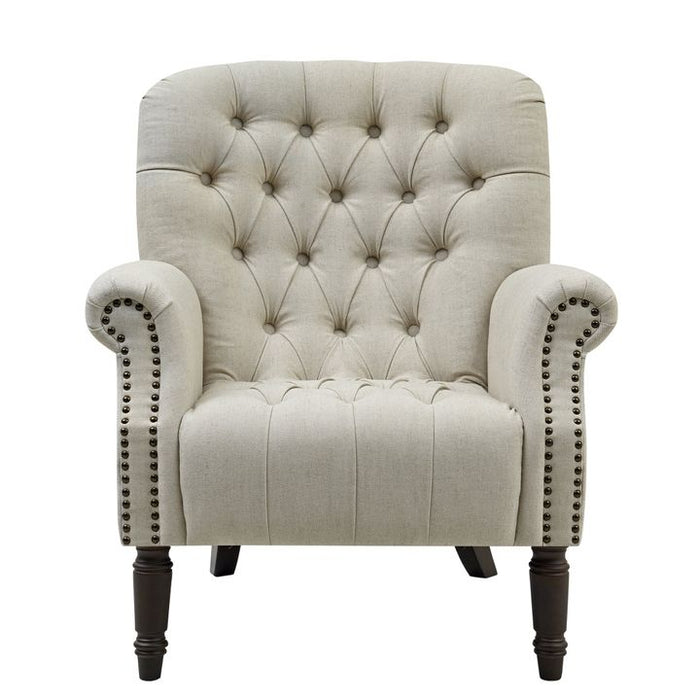 Maurice Linen Blend Hamptons Buttoned Armchair Studs Dark Legs With Natural - OWFL0244ND