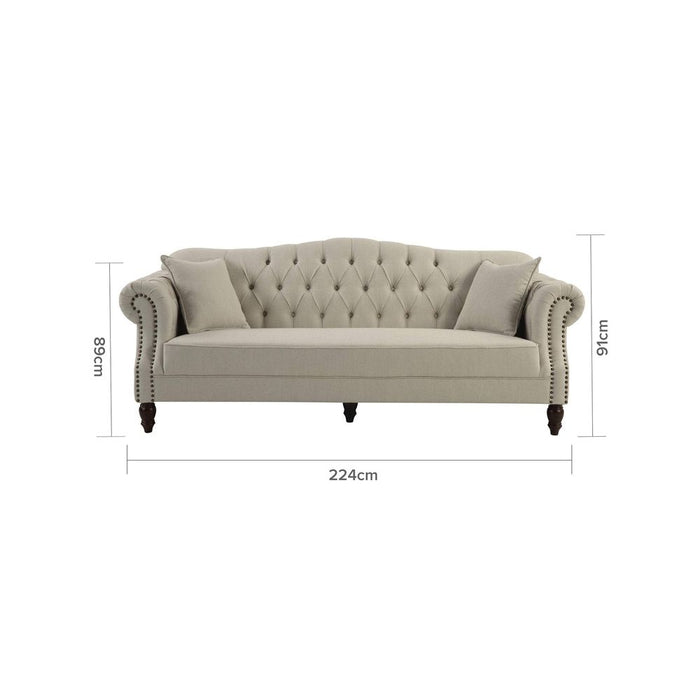 Vaucluse 2 Seat Hamptons Buttoned Sofa Linen Blend Beige - OWFL0246-2