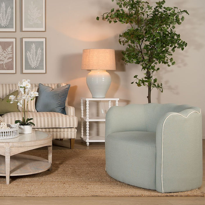 Camille Scallop Armchair Seafoam with White Piping Light Blue - FUR0168