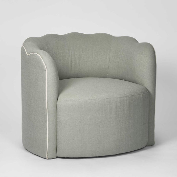 Camille Scallop Armchair Seafoam with White Piping Light Blue - FUR0168