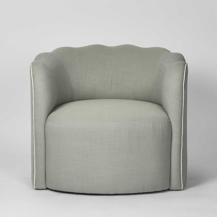 Camille Scallop Armchair Seafoam with White Piping Light Blue - FUR0168
