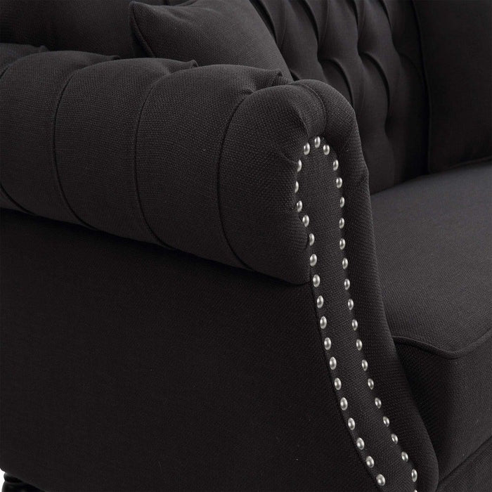 Vaucluse Buttoned 3 Seat Sofa Charcoal With Studs Grey - OWFL0246CH-3