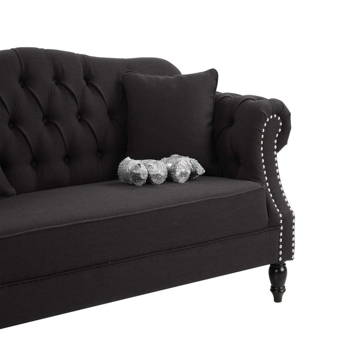 Vaucluse Buttoned 3 Seat Sofa Charcoal With Studs Grey - OWFL0246CH-3