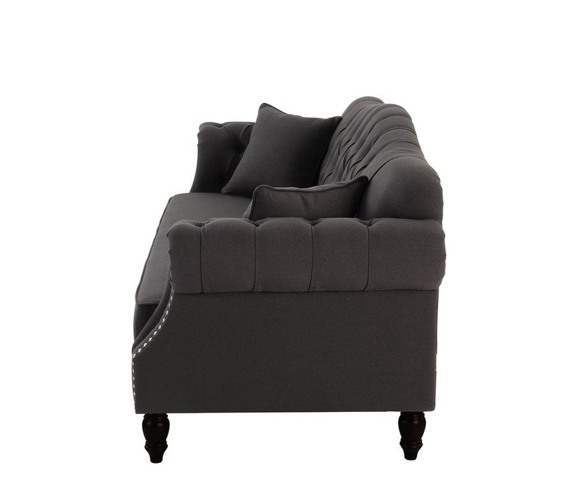 Vaucluse Buttoned 3 Seat Sofa Charcoal With Studs Grey - OWFL0246CH-3