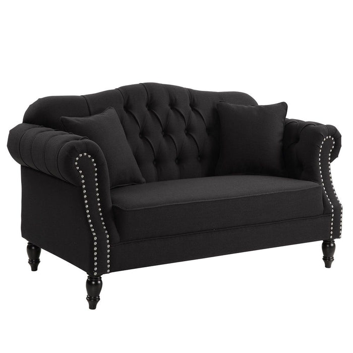 Vaucluse Buttoned Tuffed 2 Seat Sofa Charcoal With Studs Grey - OWFL0246CH-2