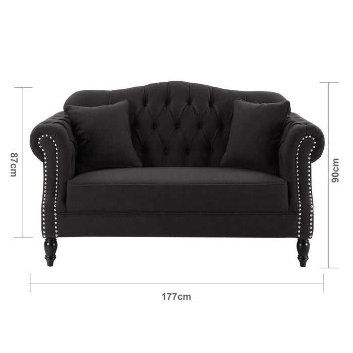Vaucluse Buttoned Tuffed 2 Seat Sofa Charcoal With Studs Grey - OWFL0246CH-2