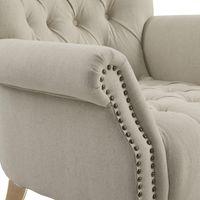 Maurice Linen Blend Buttoned Armchair Studs Oak Legs With Natural - OWFL0244N