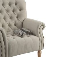 Maurice Linen Blend Buttoned Armchair Studs Oak Legs With Natural - OWFL0244N