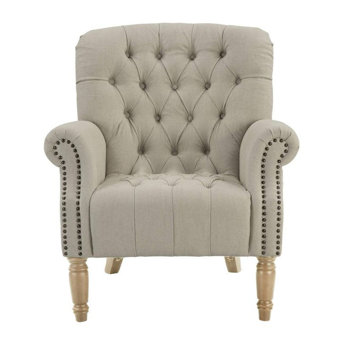 Maurice Linen Blend Buttoned Armchair Studs Oak Legs With Natural - OWFL0244N