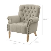 Maurice Linen Blend Buttoned Armchair Studs Oak Legs With Natural - OWFL0244N