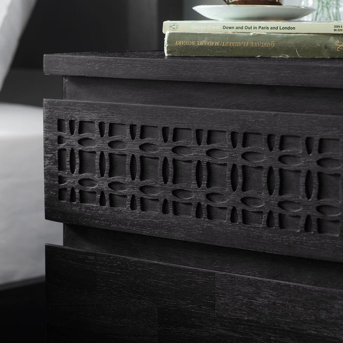 Boho Boutique Wood Bedside 2 Drawer Black - GDFUR0186