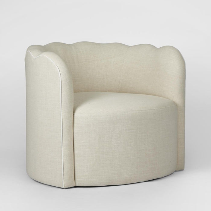 Camille Scallop Armchair With White Piping Natural & Cream - FUR0212