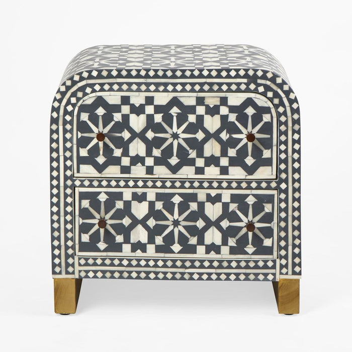 Adina Bone Inlay Bedside Table Grey & White - FUR0179