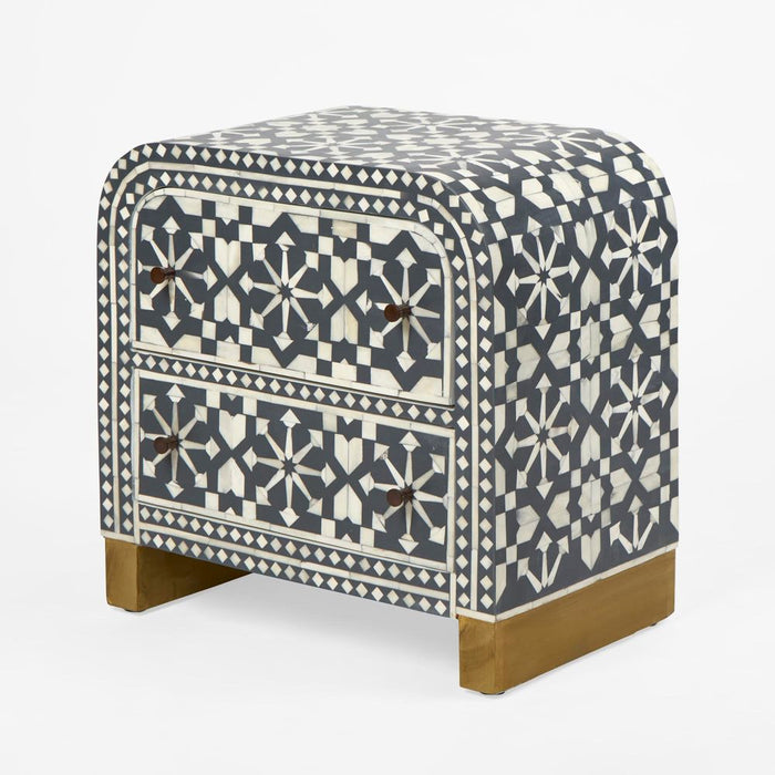 Adina Bone Inlay Bedside Table Grey & White - FUR0179