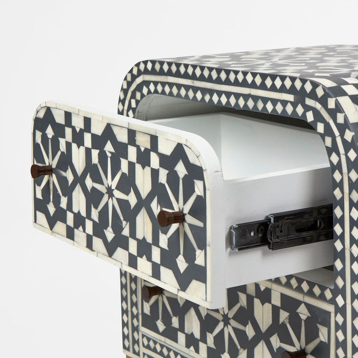 Adina Bone Inlay Bedside Table Grey & White - FUR0179