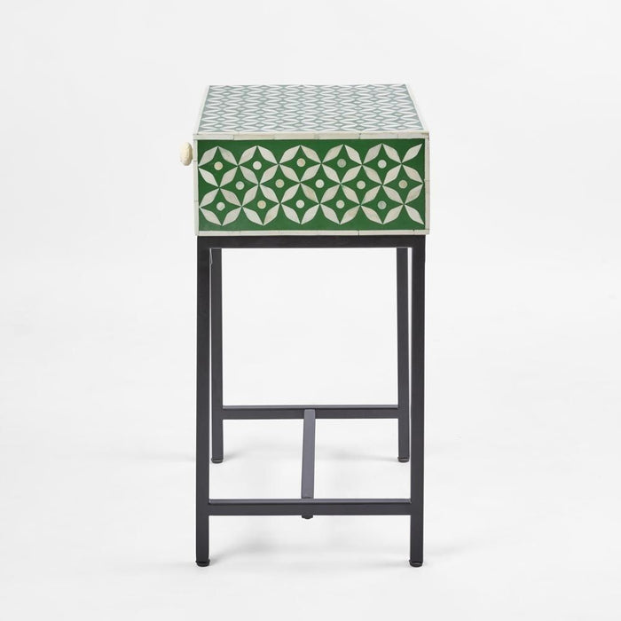 Stella Bone Inlay Bedside Table Green & White - FUR0191