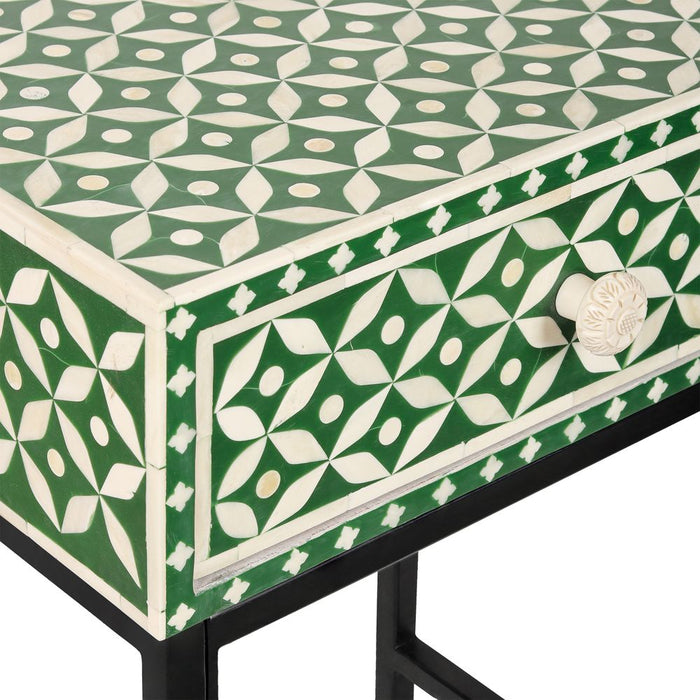 Stella Bone Inlay Bedside Table Green & White - FUR0191