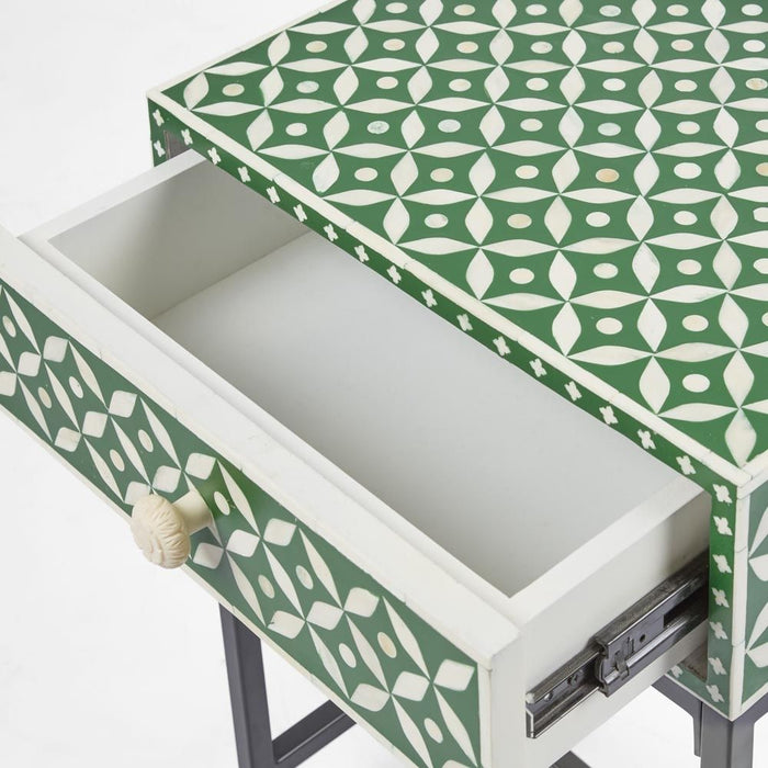 Stella Bone Inlay Bedside Table Green & White - FUR0191