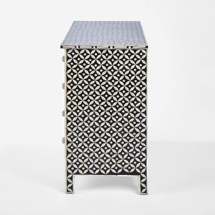 Stella Bone Inlay Chest of 5 Drawers Black & White - FUR0193